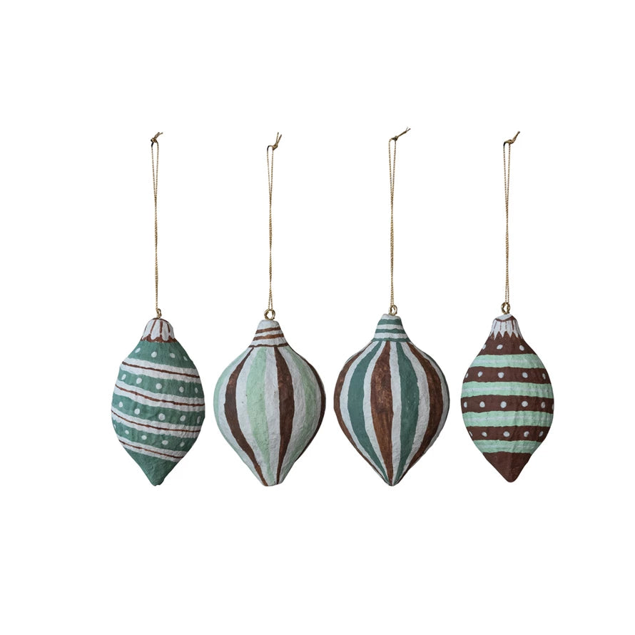 Hand-Painted Paper Mache Ornament with Striped Design